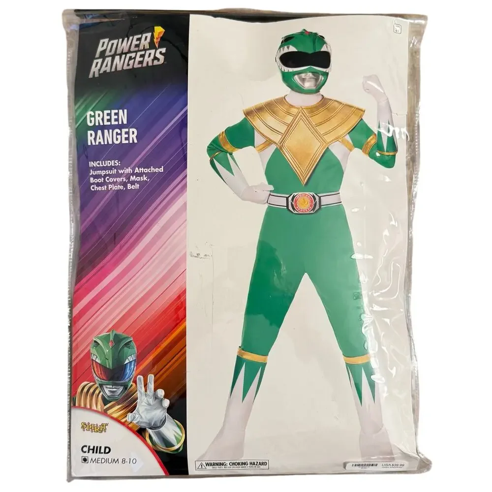 Green Power Rangers Costume Spirit Halloween 90s Retro Nostalgia Kid Medium 8-10
